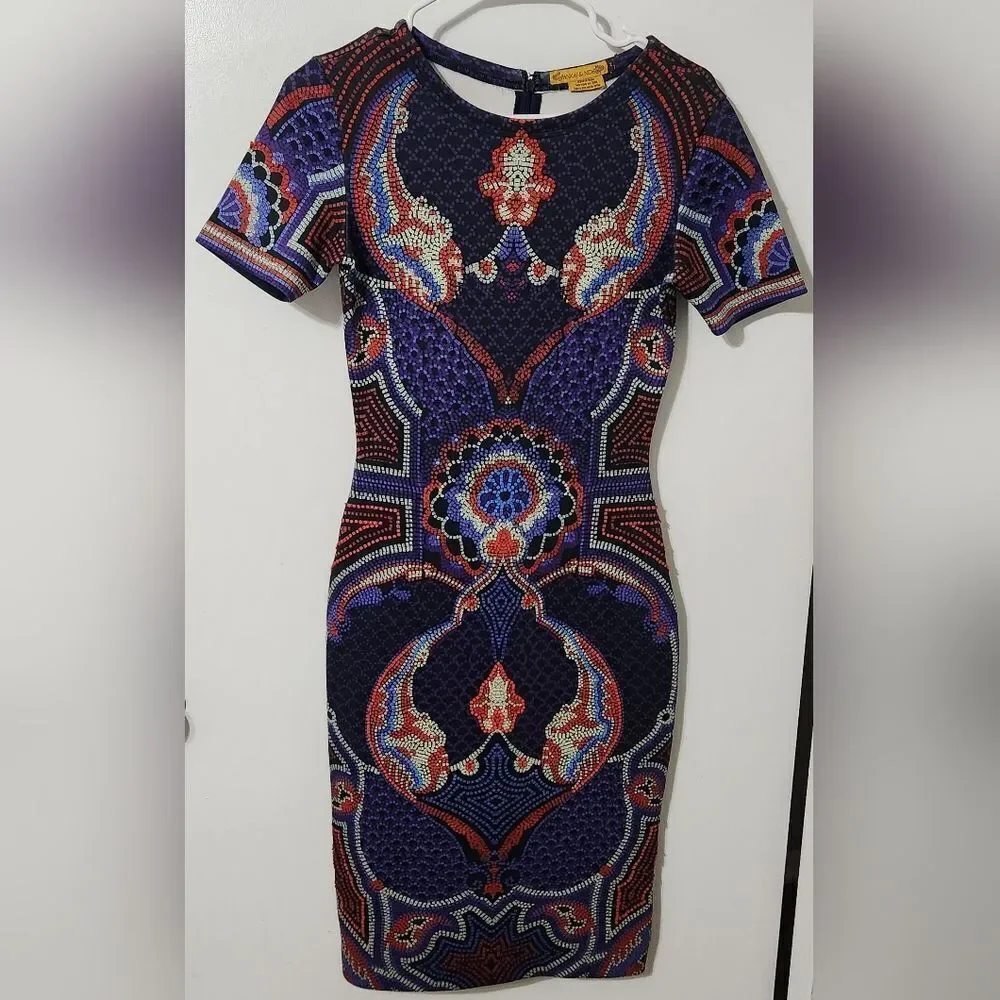 Pankaj & Nidhi Fitted Short Sleeve Scuba Dress, Mosaic Print, Size 2